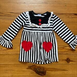 Black white striped red heart long‎ sleeve ruffle toddler short SIZE 3T